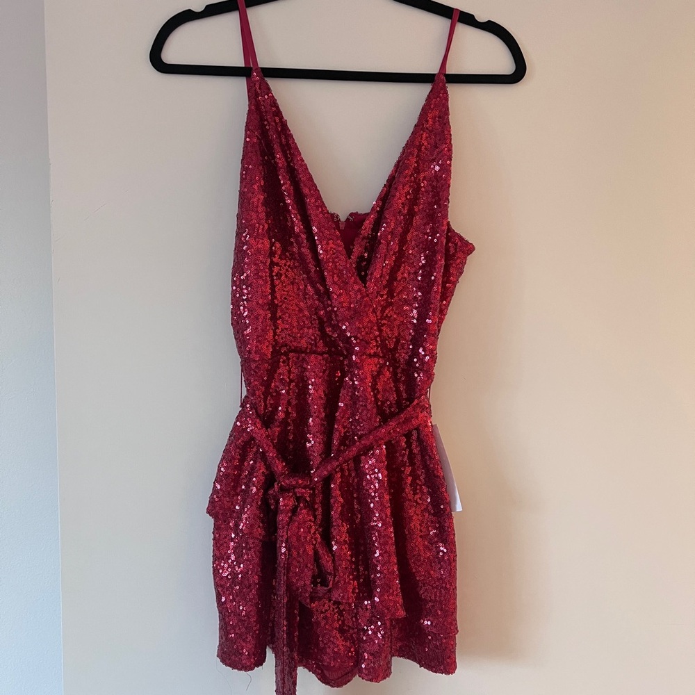 Pink Sequin Wrap Romper